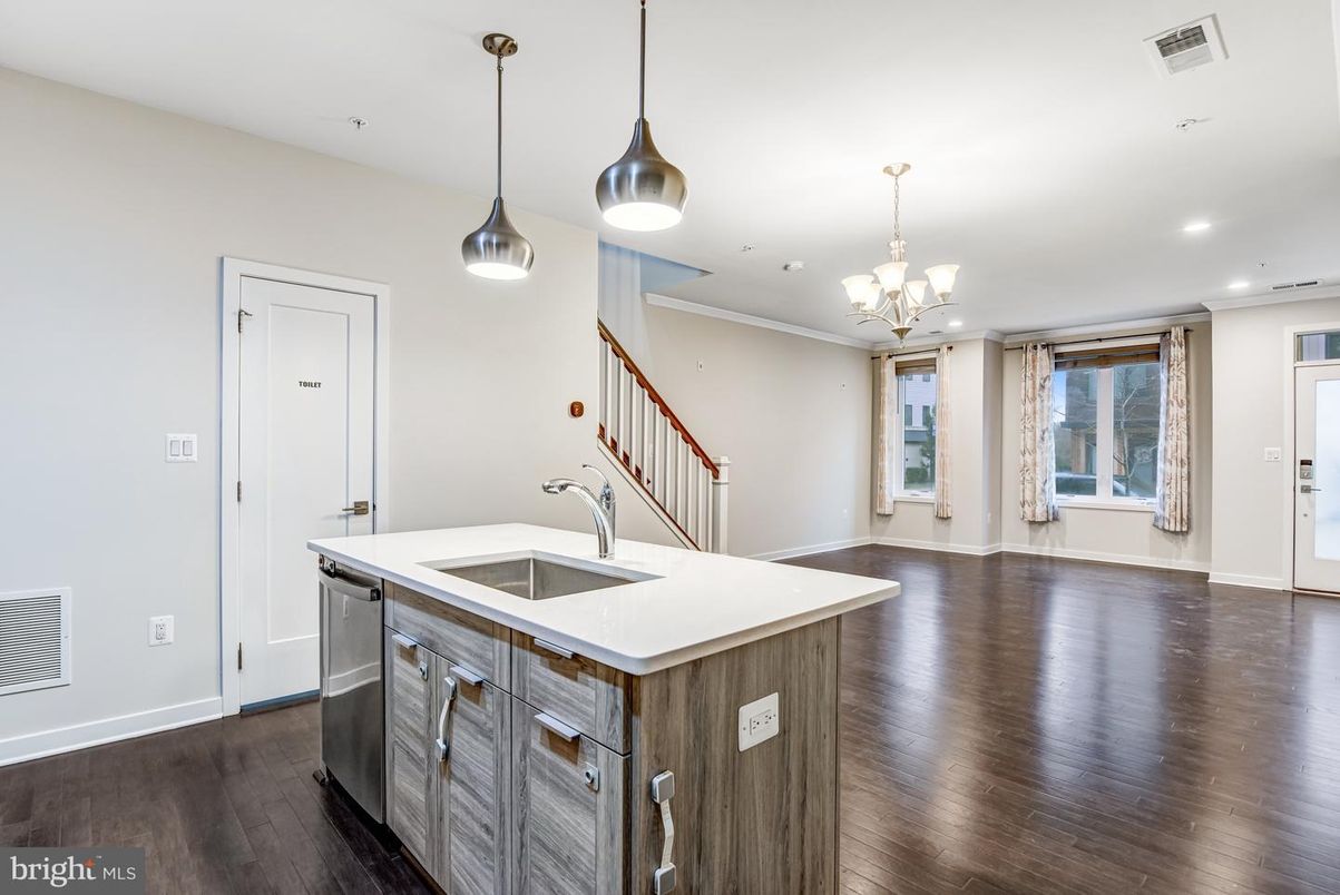 Chandelier, Interior, Kitchen, Pendant Lights, Recessed Lighting, Wood Texture Flooring