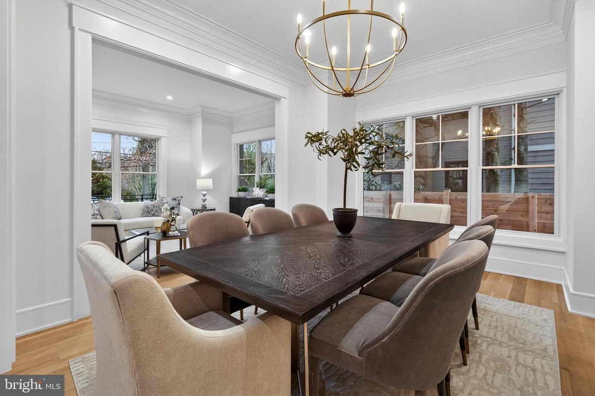 Chandelier, Dining room, Interior, Living room, Pendant Lights, Recessed Lighting, Wood Texture Flooring