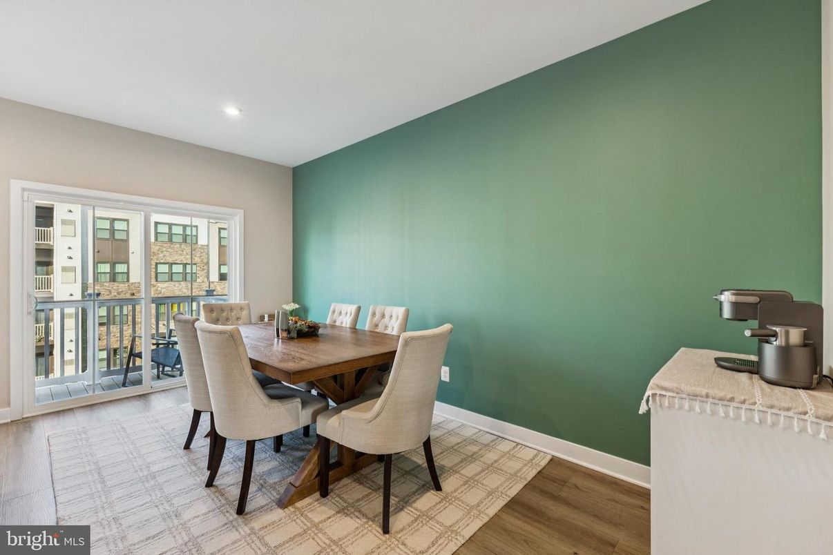 Dining room, Interior, Recessed Lighting, Wood Texture Flooring