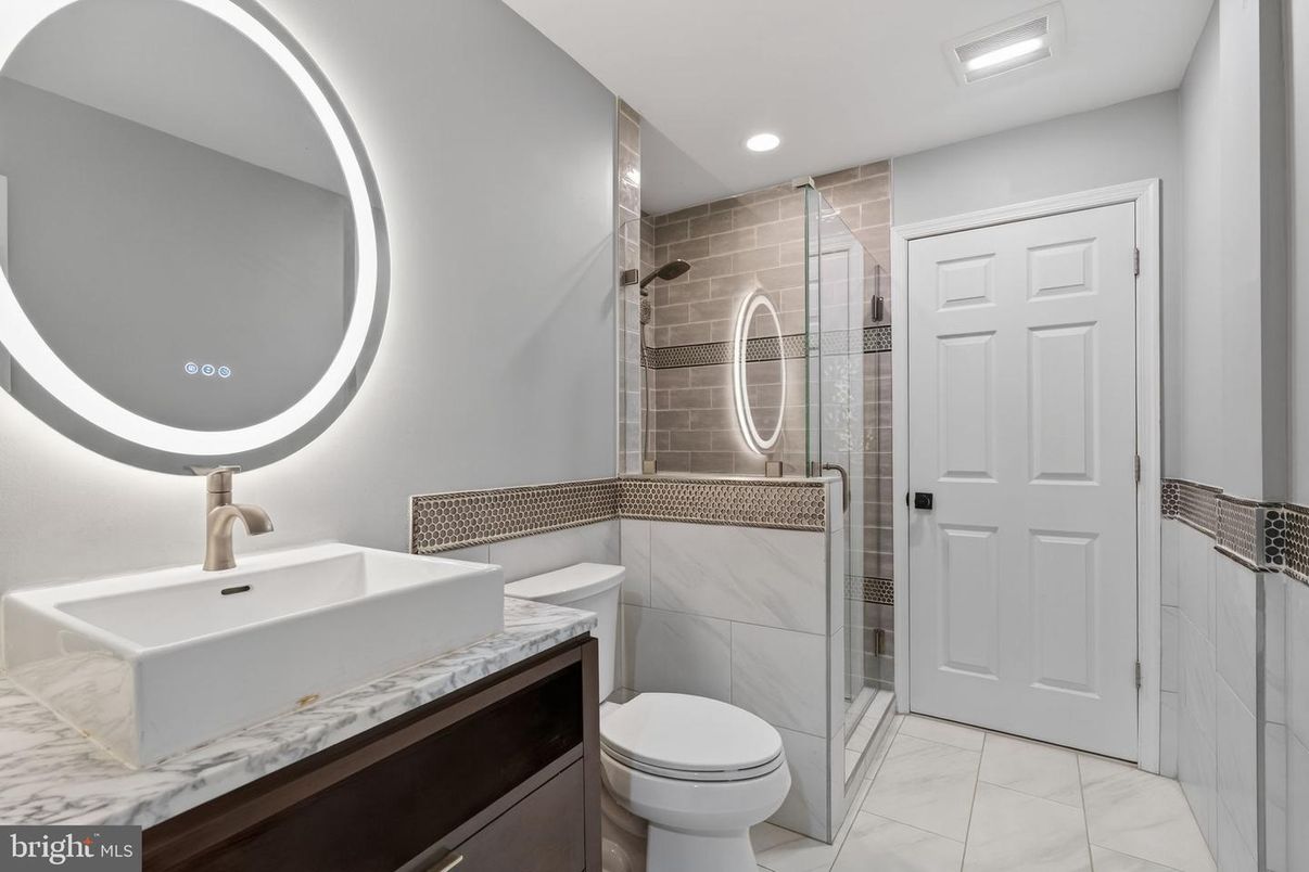 Bathroom, Glass Shower, Interior, Marble, Recessed Lighting