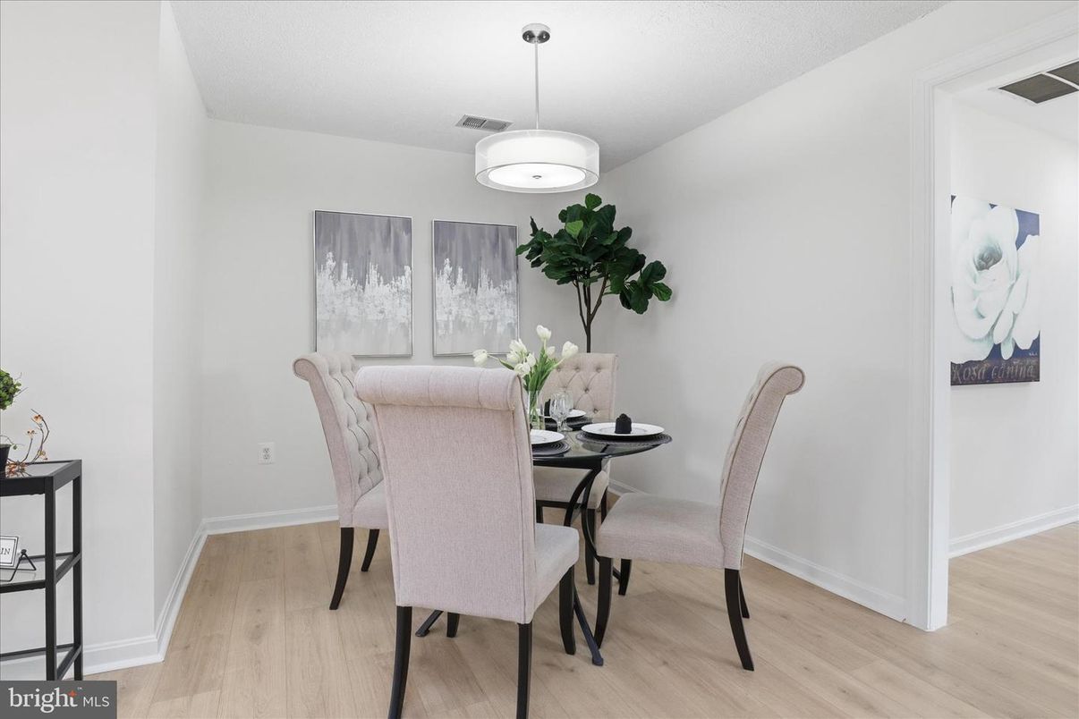 Dining room, Interior, Pendant Lights, Wood Texture Flooring