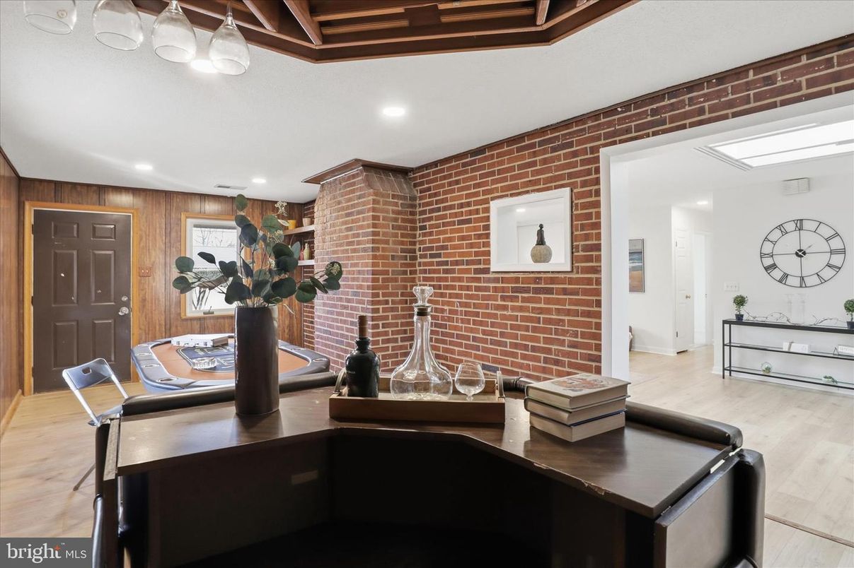 Interior, Recessed Lighting, Stone Walls, Wood Texture Flooring, Wooden Walls