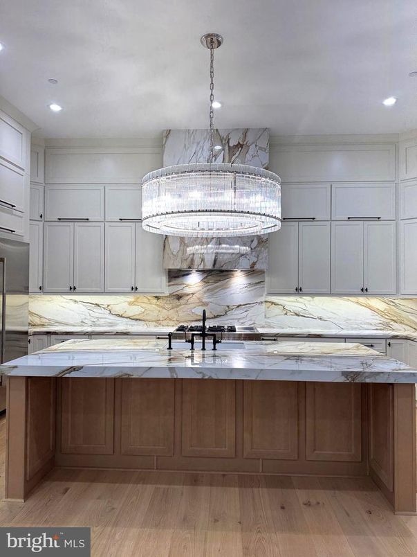 Chandelier, Interior, Kitchen, Recessed Lighting, Wood Texture Flooring