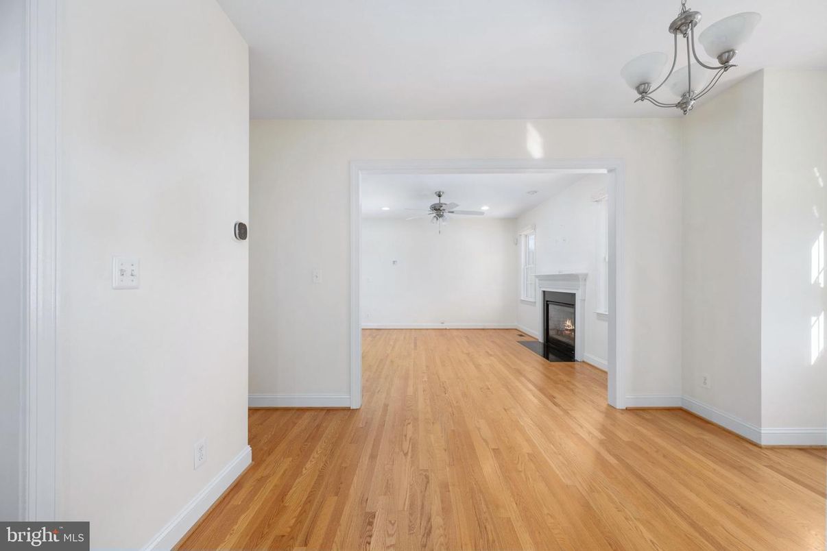 Empty room, Fireplace, Interior, Recessed Lighting, Wood Texture Flooring