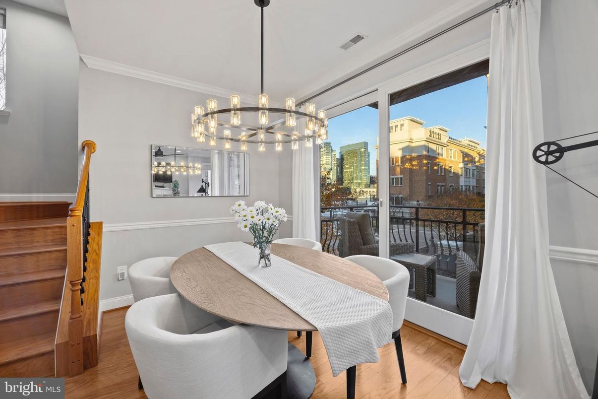 Dining room, Interior, Pendant Lights, Wood Texture Flooring