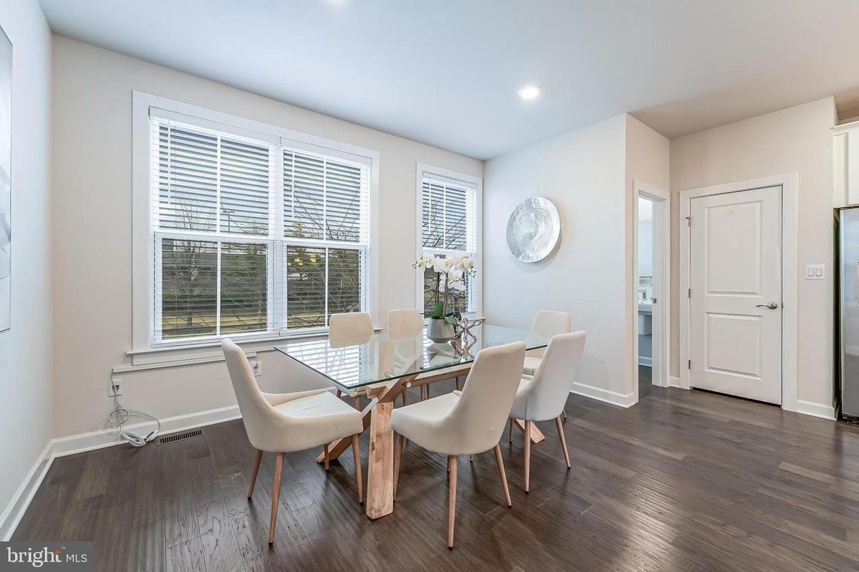 Dining room, Interior, Recessed Lighting, Wood Texture Flooring