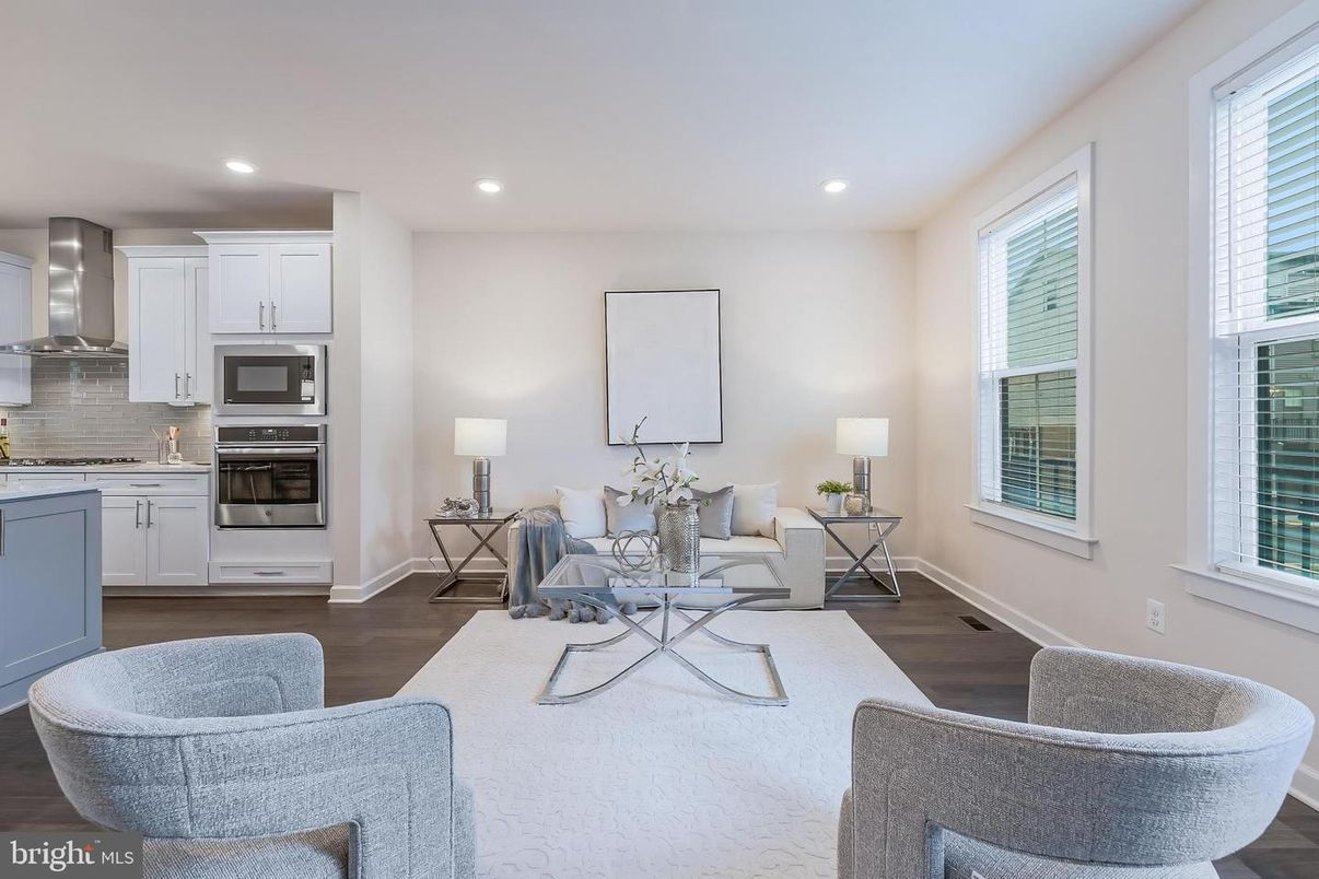 Interior, Kitchen, Living room, Recessed Lighting, Stainless Steel Appliances, Wood Texture Flooring