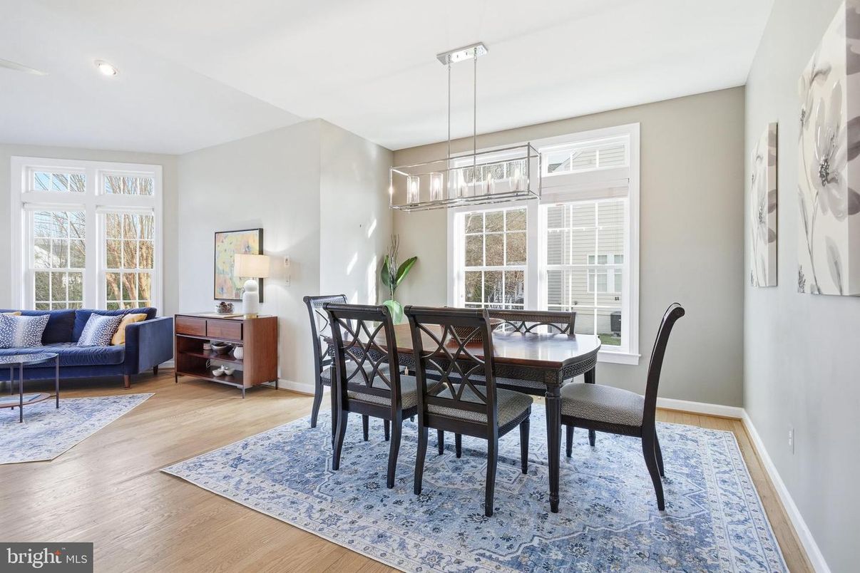 Dining room, Interior, Pendant Lights, Recessed Lighting, Wood Texture Flooring