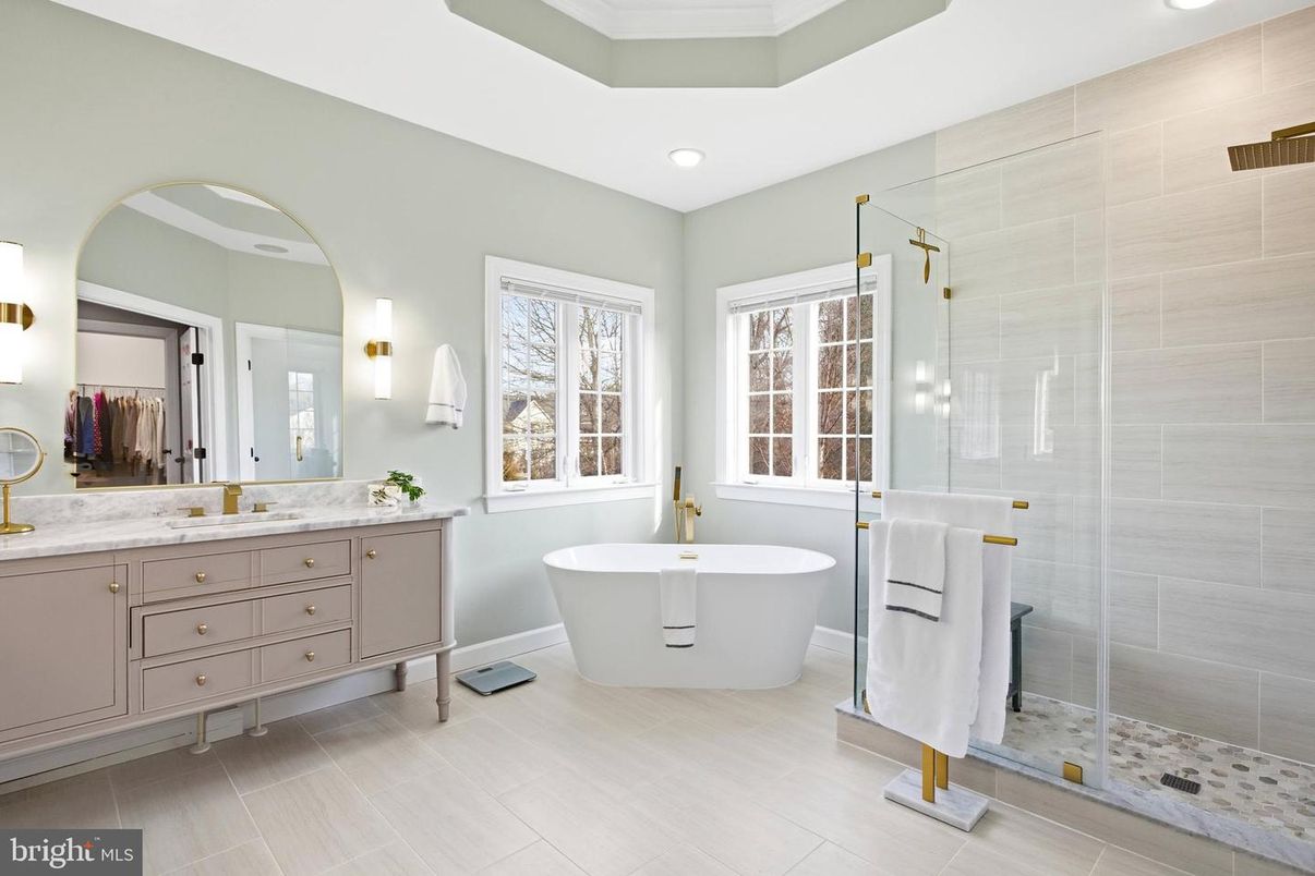 Bathroom, Dual Sink Vanities, Free Standing Baths, Glass Shower, Interior, Recessed Lighting