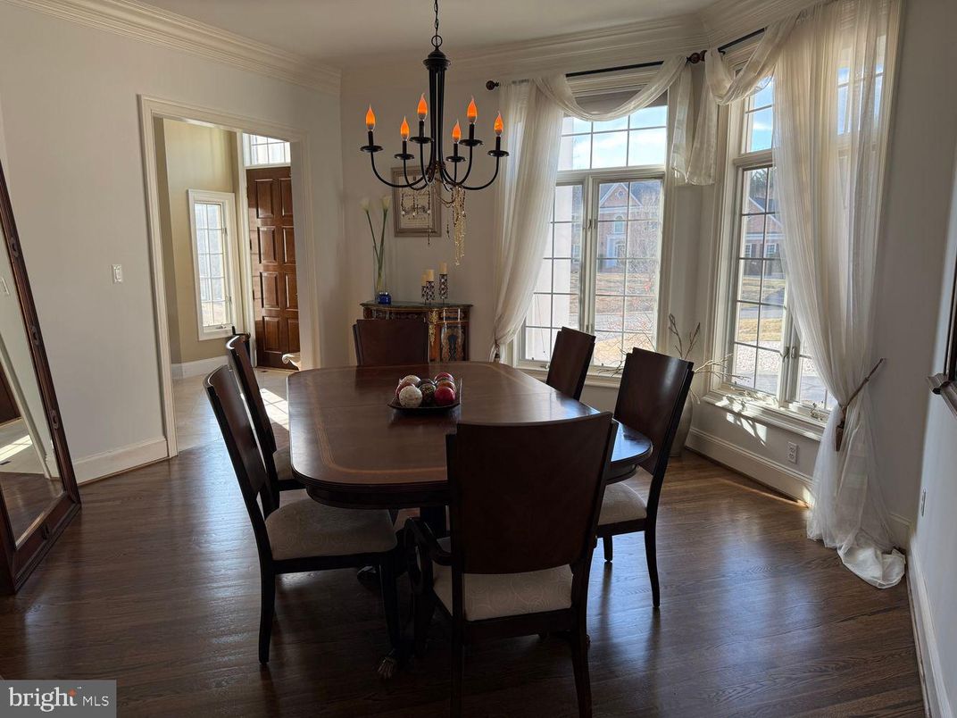 Chandelier, Dining room, Interior, Wood Texture Flooring