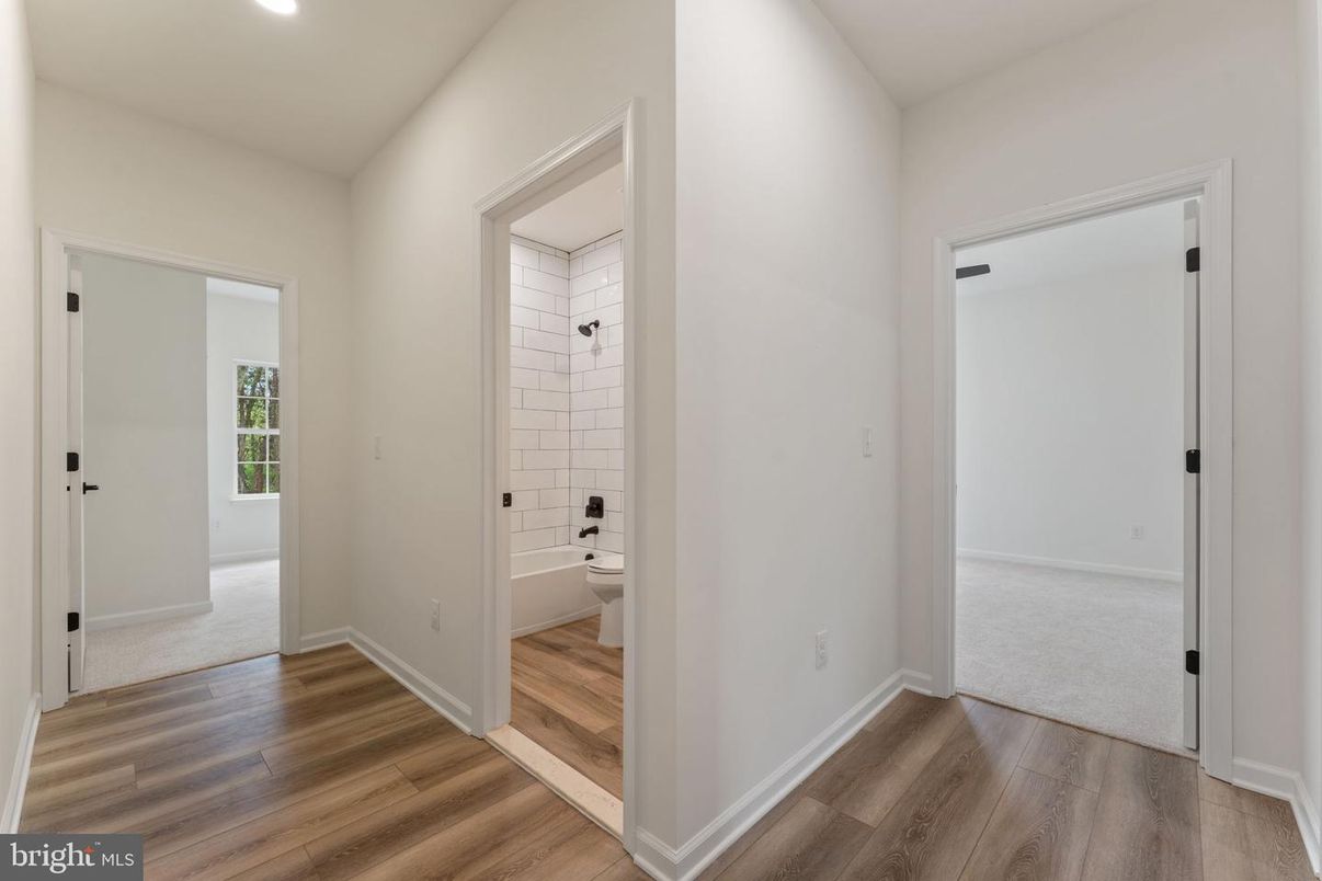 Bathroom, Empty room, Interior, Recessed Lighting, Wood Texture Flooring