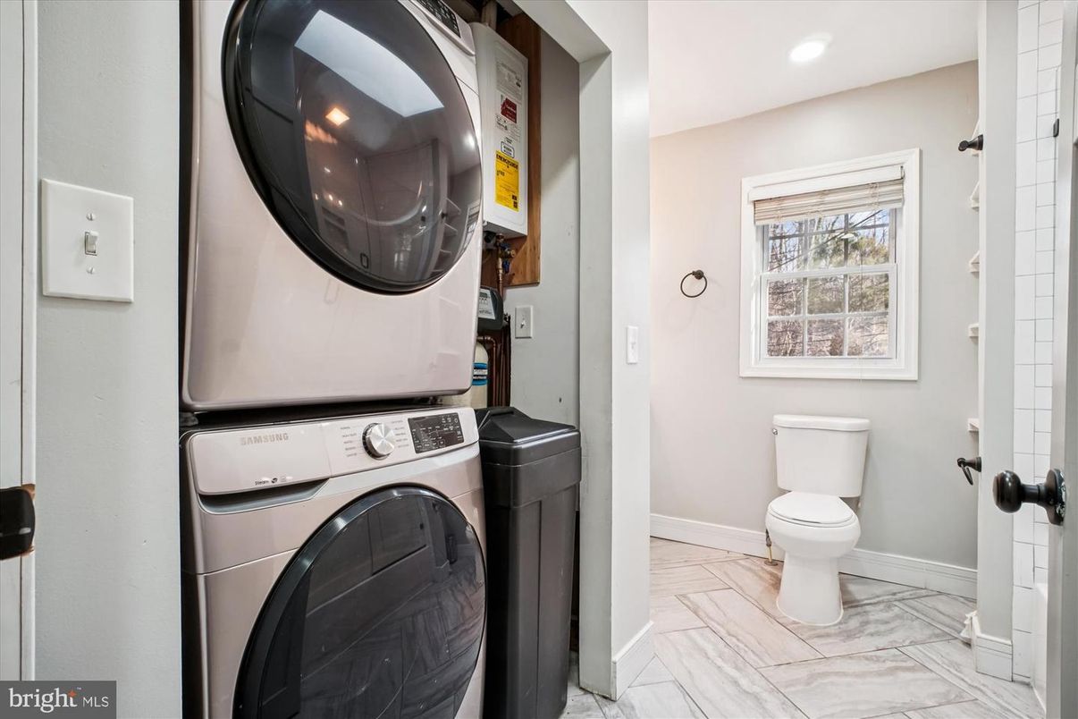 Bathroom, Interior, Marble, Recessed Lighting, Utility Closets, Washer