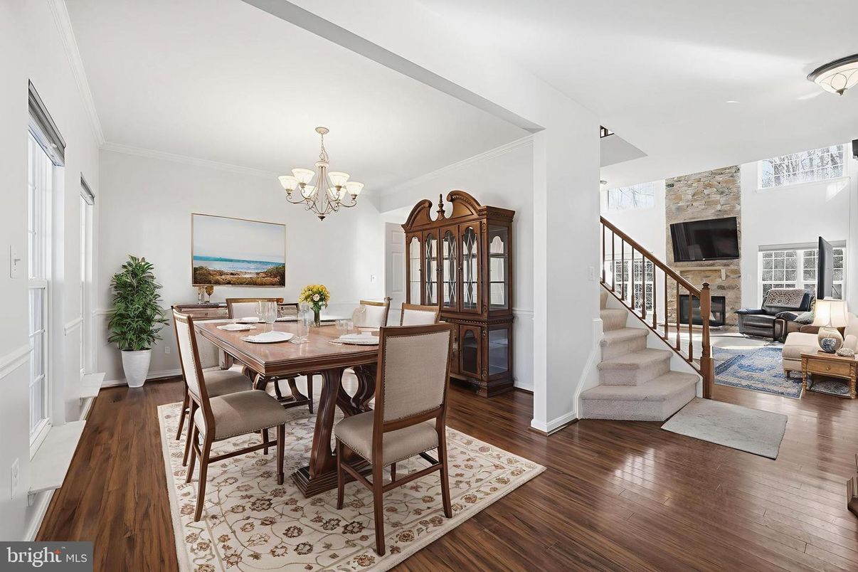 Chandelier, Dining room, Fireplace, Interior, Living room, Wood Texture Flooring