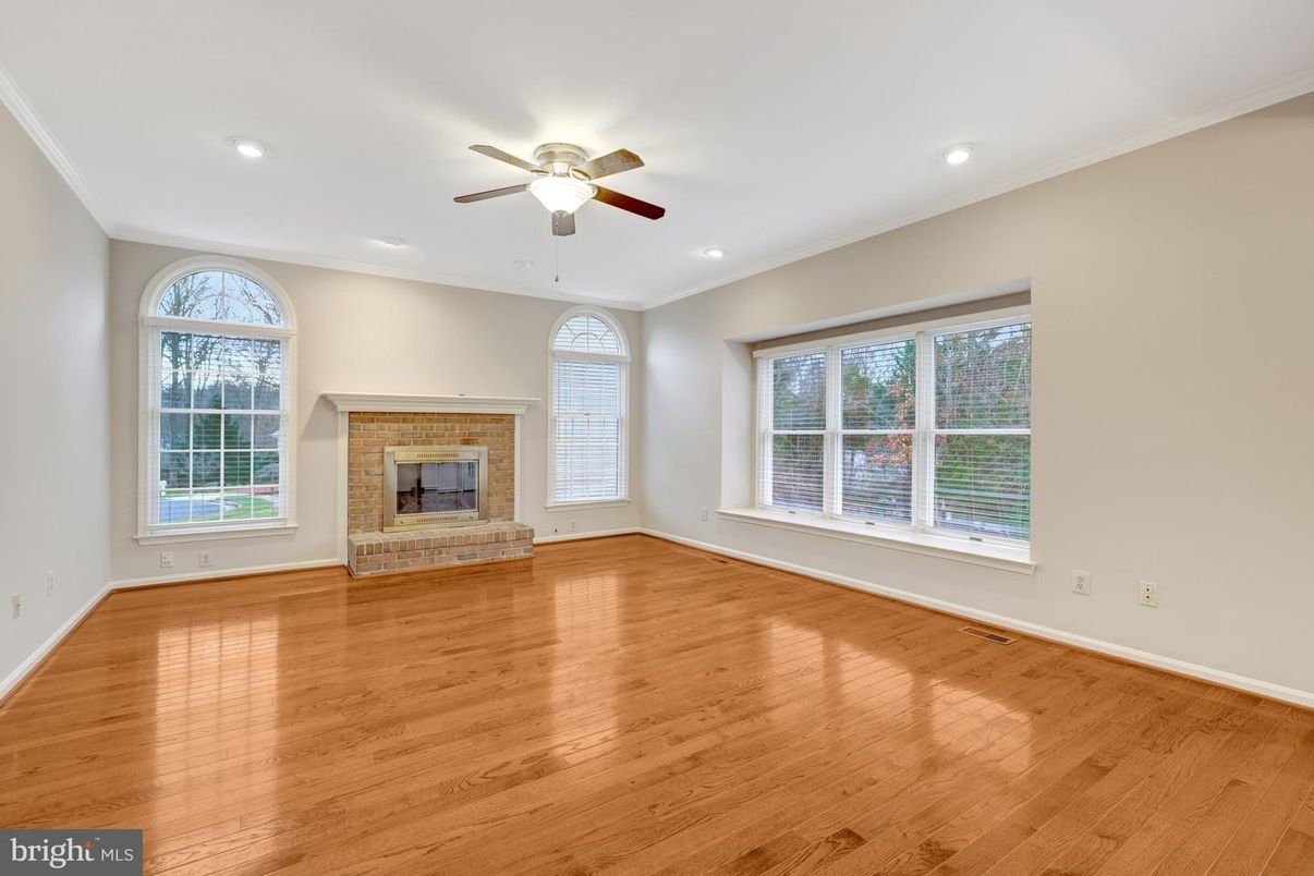 Empty room, Fireplace, Interior, Recessed Lighting, Wood Texture Flooring