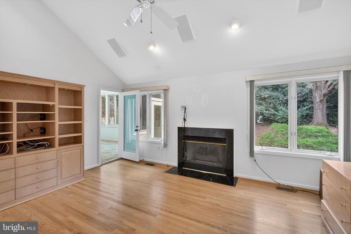 Empty room, Fireplace, Interior, Recessed Lighting, Wood Texture Flooring