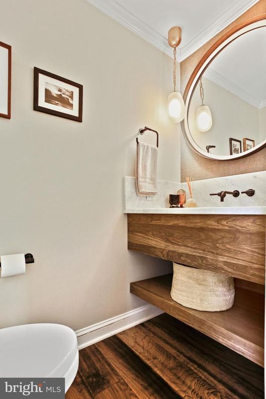 Bathroom, Interior, Pendant Lights, Wood Texture Flooring