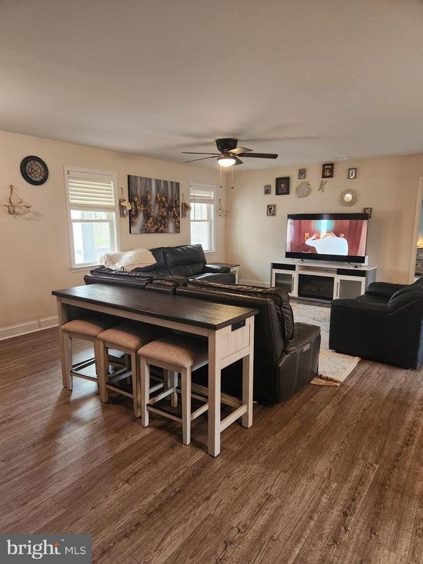 Dining room, Fireplace, Interior, Living room, Wood Texture Flooring