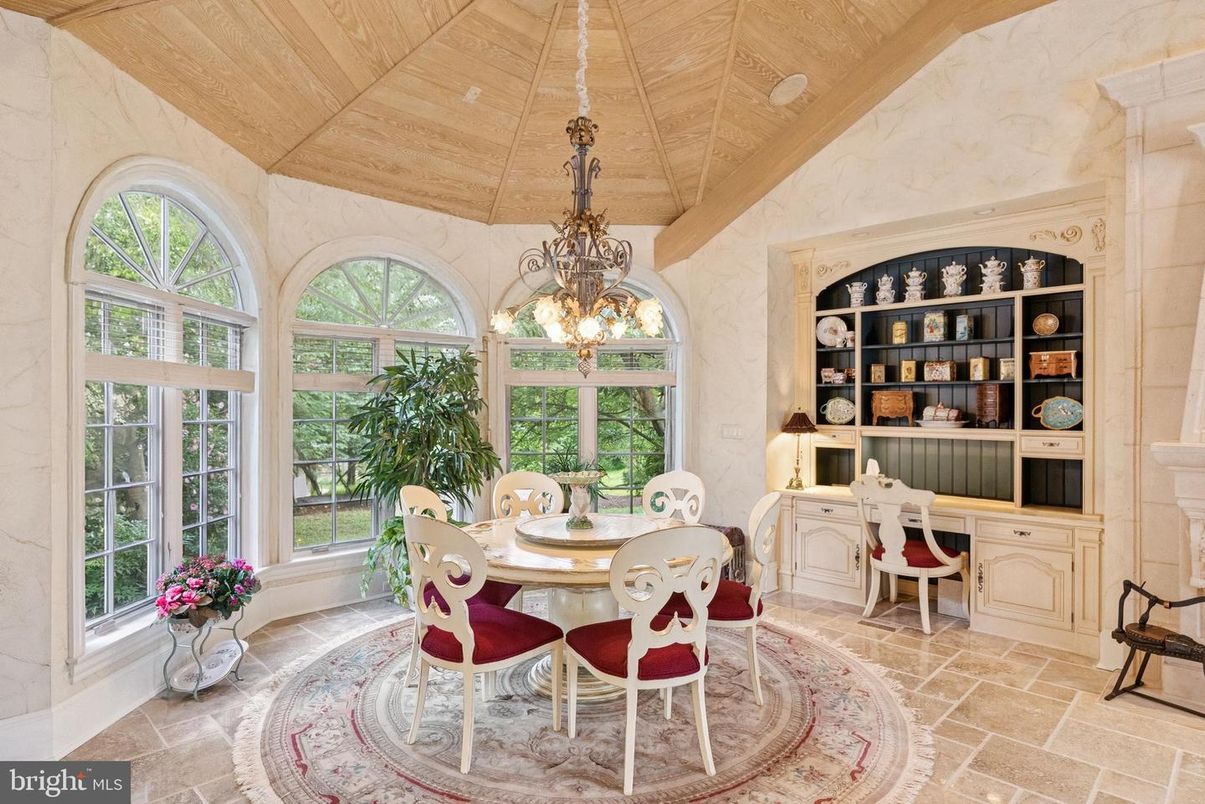 Chandelier, Dining room, Interior, Wooden Ceilings