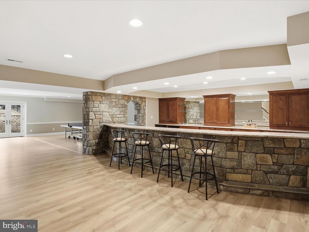 Interior, Recessed Lighting, Stone Walls, Wood Texture Flooring