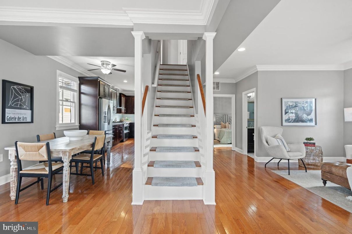 Dining room, Interior, Recessed Lighting, Wood Texture Flooring