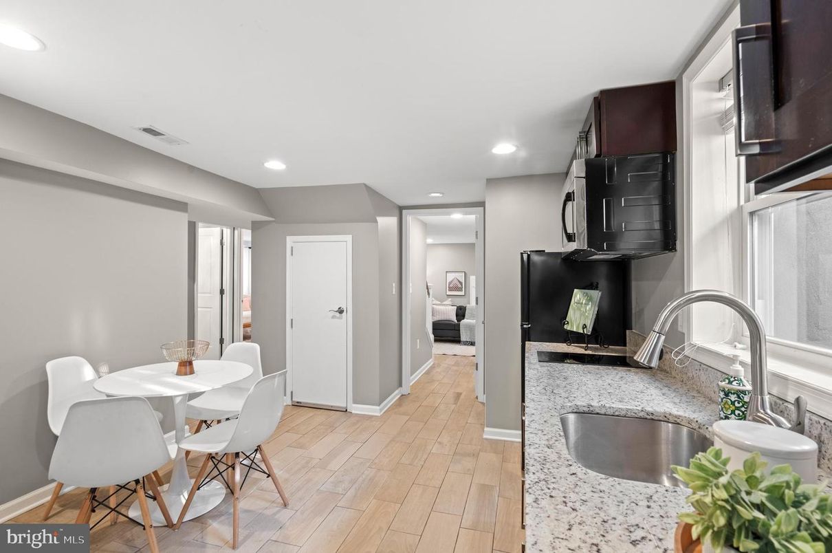 Dining room, Interior, Recessed Lighting, Wood Texture Flooring