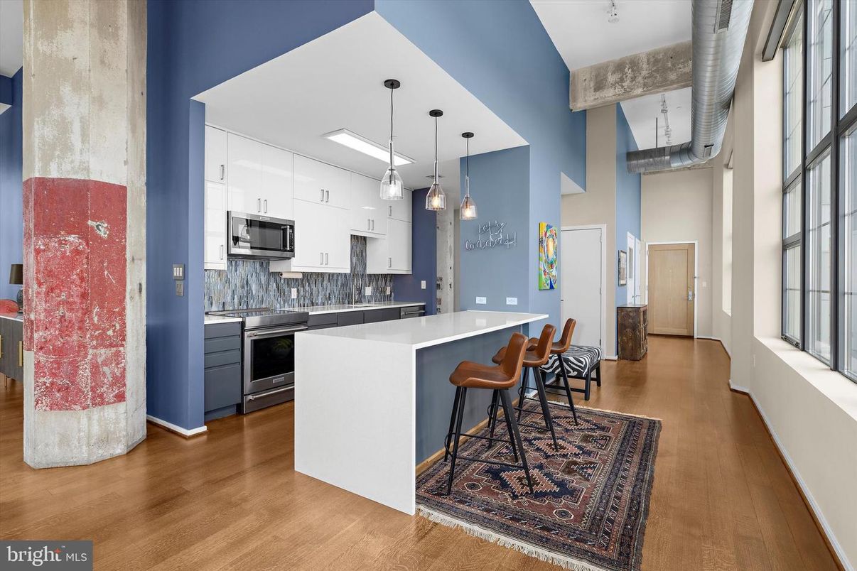 Interior, Kitchen, Pendant Lights, Stainless Steel Appliances, Wood Texture Flooring