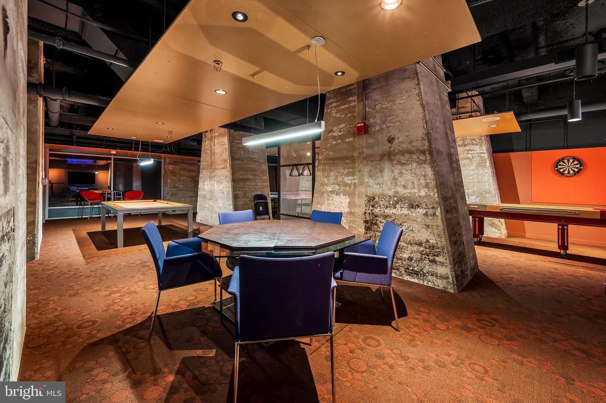 Billiard Table, Game Room, Interior, Pendant Lights, Recessed Lighting, Stone Walls