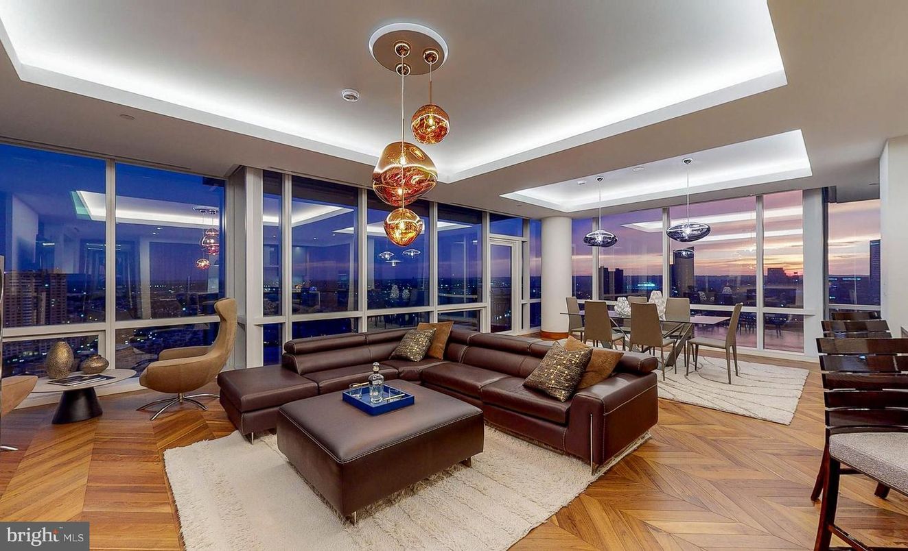 Dining room, Interior, Living room, Pendant Lights, Wood Texture Flooring