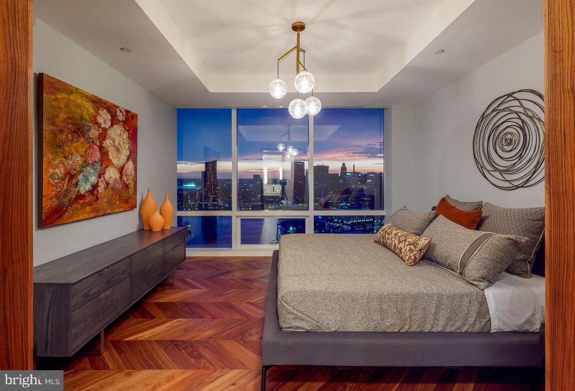 Bedroom, Interior, Pendant Lights, Wood Texture Flooring