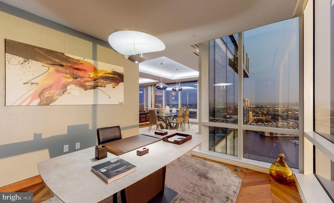 Dining room, Interior, Pendant Lights, Wood Texture Flooring