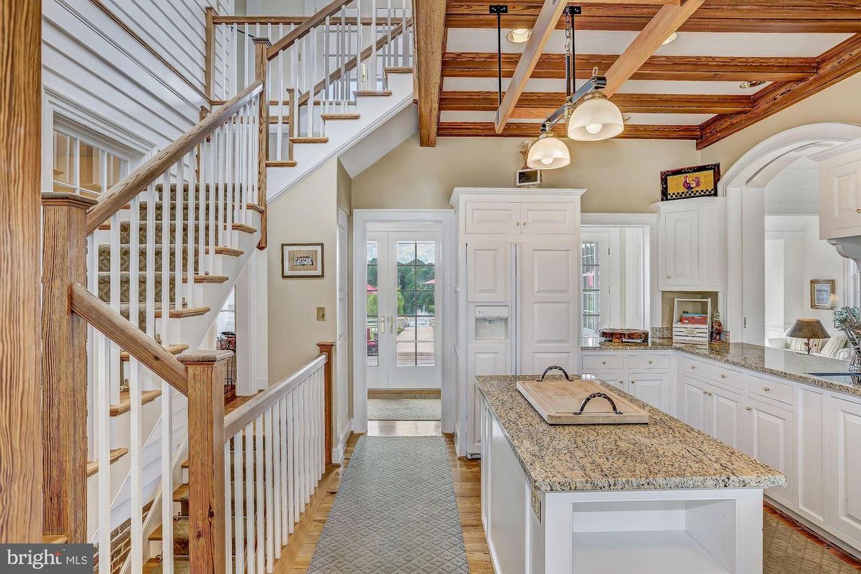 Interior, Kitchen, Pendant Lights, Wooden Beams, Wood Texture Flooring