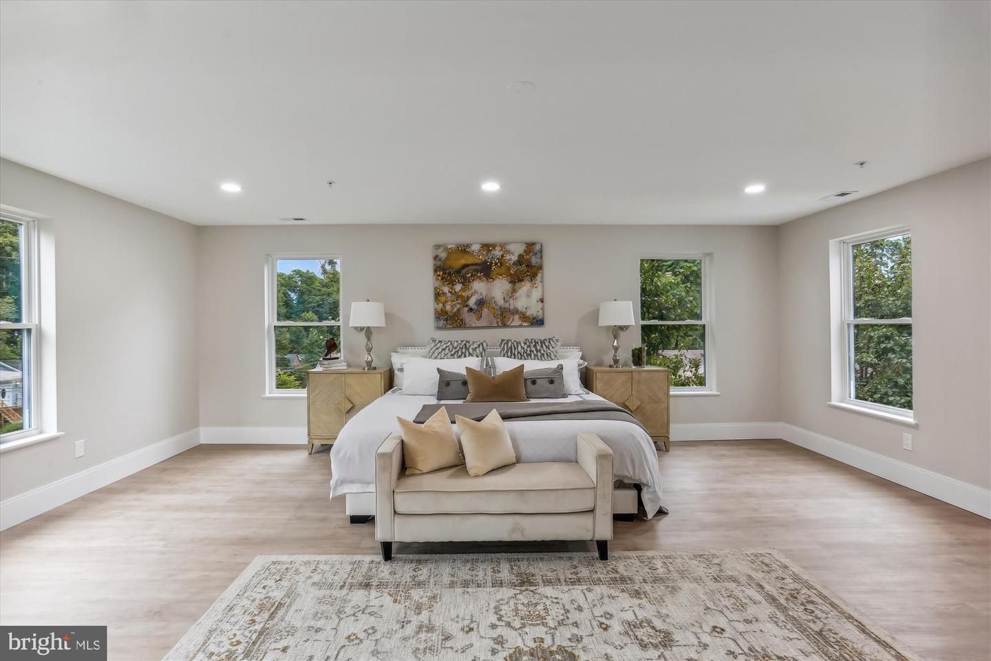 Bedroom, Interior, Recessed Lighting, Wood Texture Flooring