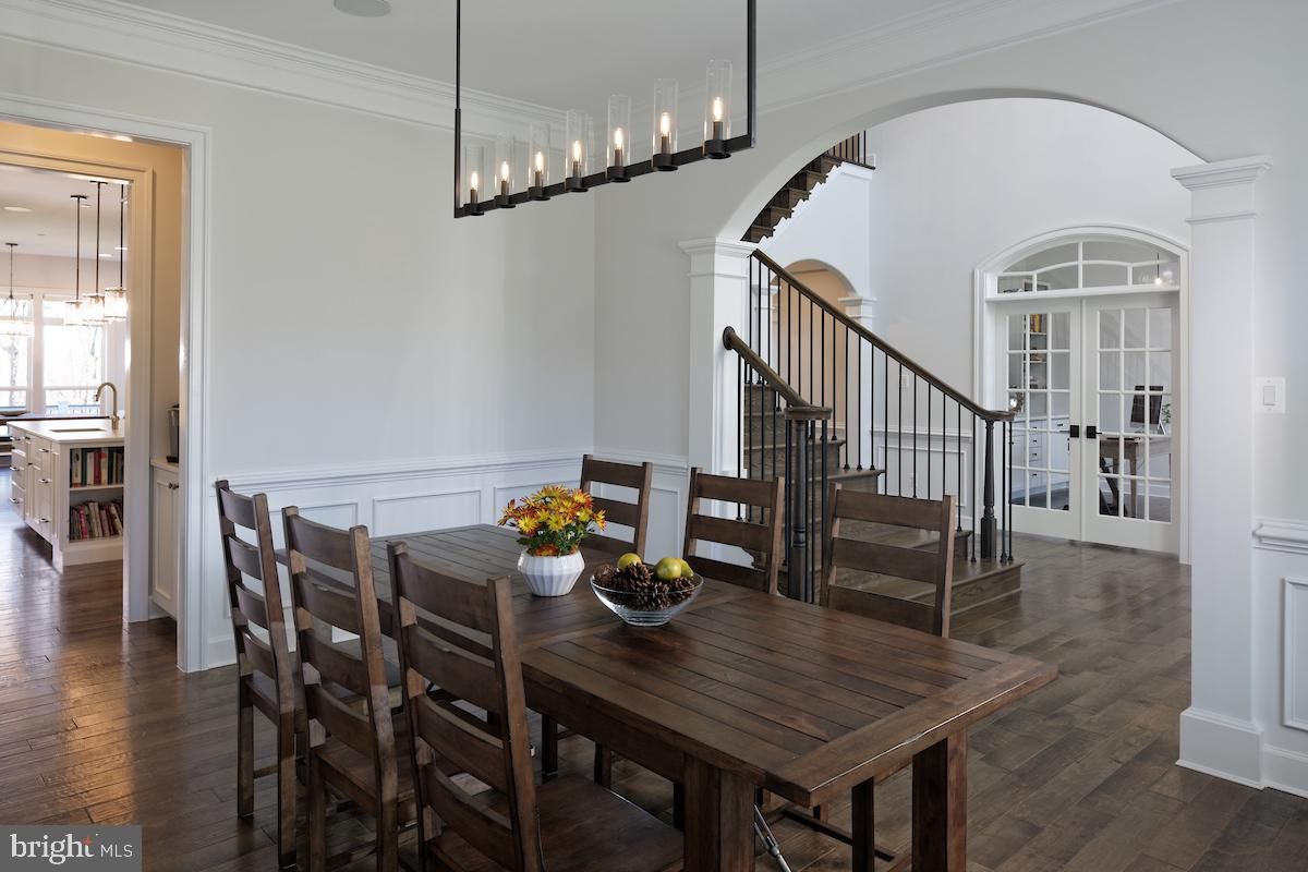 Dining room, Interior, Pendant Lights, Wood Texture Flooring