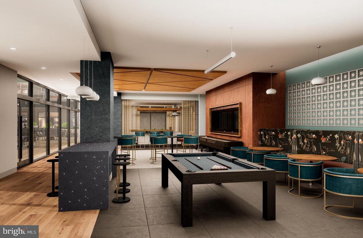 Billiard Table, Dining room, Game Room, Interior, Pendant Lights, Recessed Lighting, Wood Texture Flooring