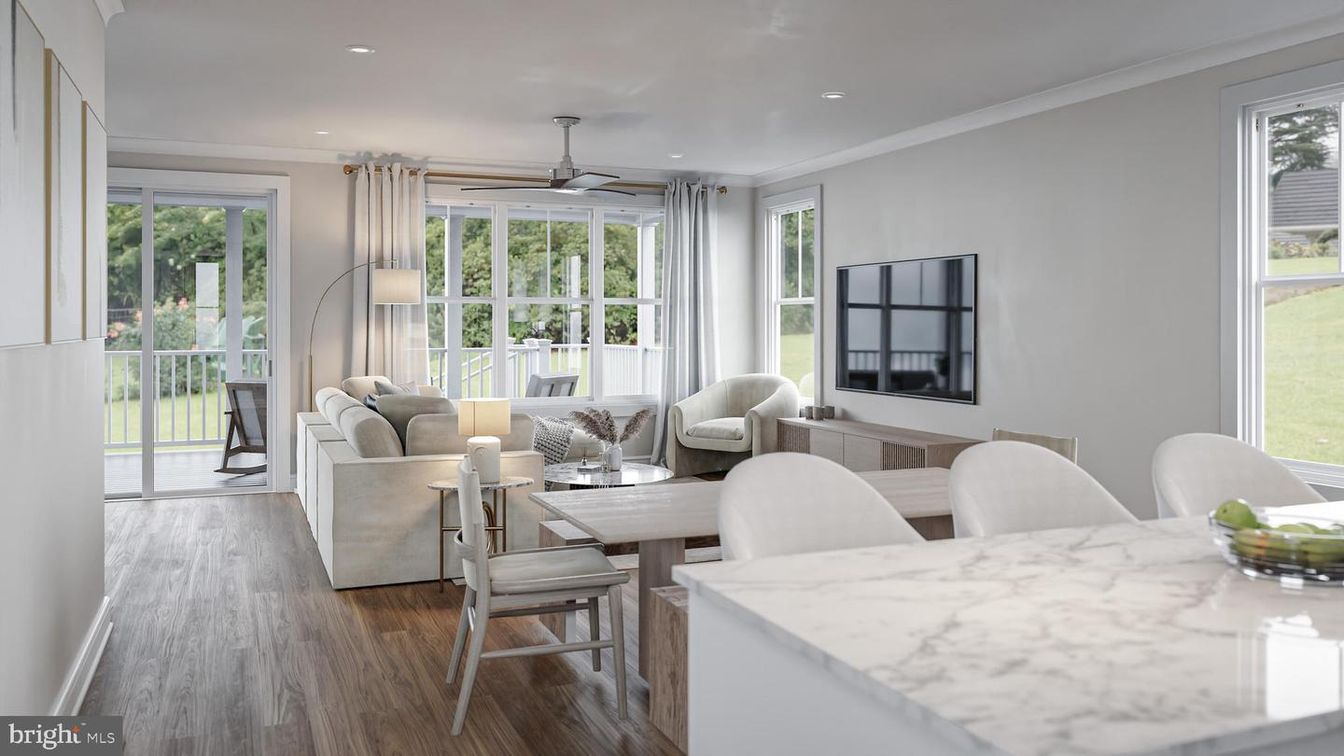 Dining room, Interior, Living room, Recessed Lighting, Wood Texture Flooring