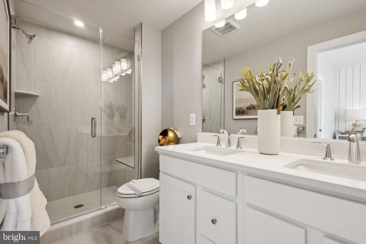 Bathroom, Dual Sink Vanities, Glass Shower, Interior, Recessed Lighting