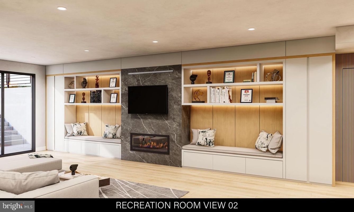 Fireplace, Interior, Recessed Lighting, Wood Texture Flooring