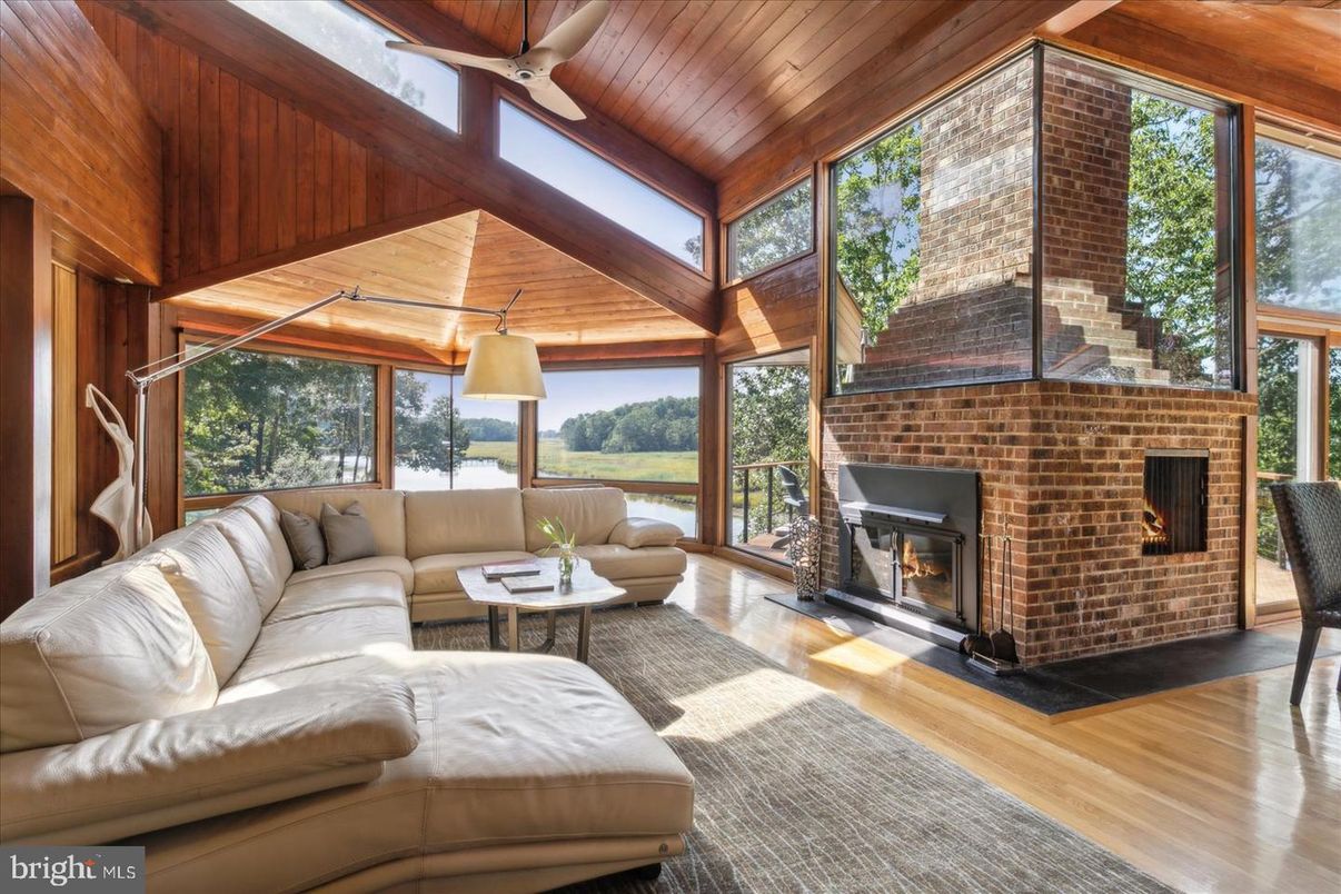 Fireplace, Interior, Living room, Stone Walls, Wooden Ceilings, Wood Texture Flooring, Wooden Walls