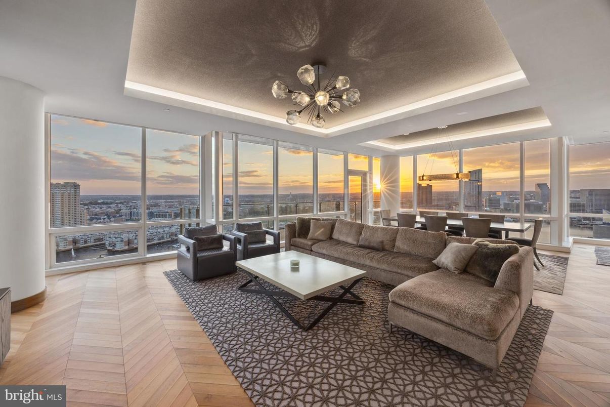 Dining room, Interior, Living room, Pendant Lights, Water, Wood Texture Flooring