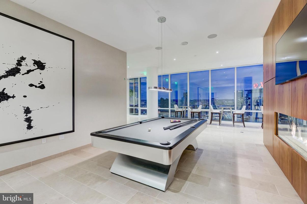 Billiard Table, Game Room, Interior, Pendant Lights, Projection Screen, Recessed Lighting