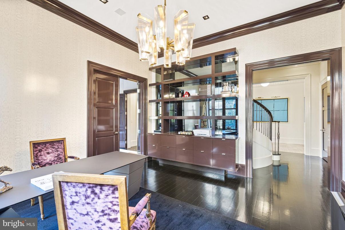 Chandelier, Home Office, Interior, Wood Texture Flooring