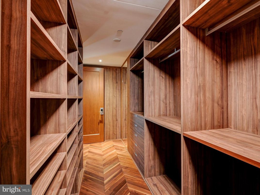 Interior, Recessed Lighting, Walk-in Closets, Wood Texture Flooring, Wooden Walls