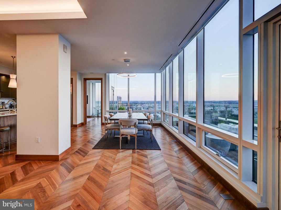 Dining room, Interior, Pendant Lights, Recessed Lighting, Wood Texture Flooring