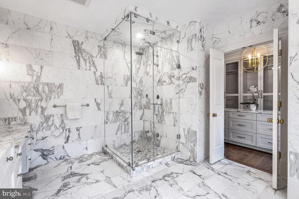 Bathroom, Glass Shower, Interior, Marble, Marble Walls