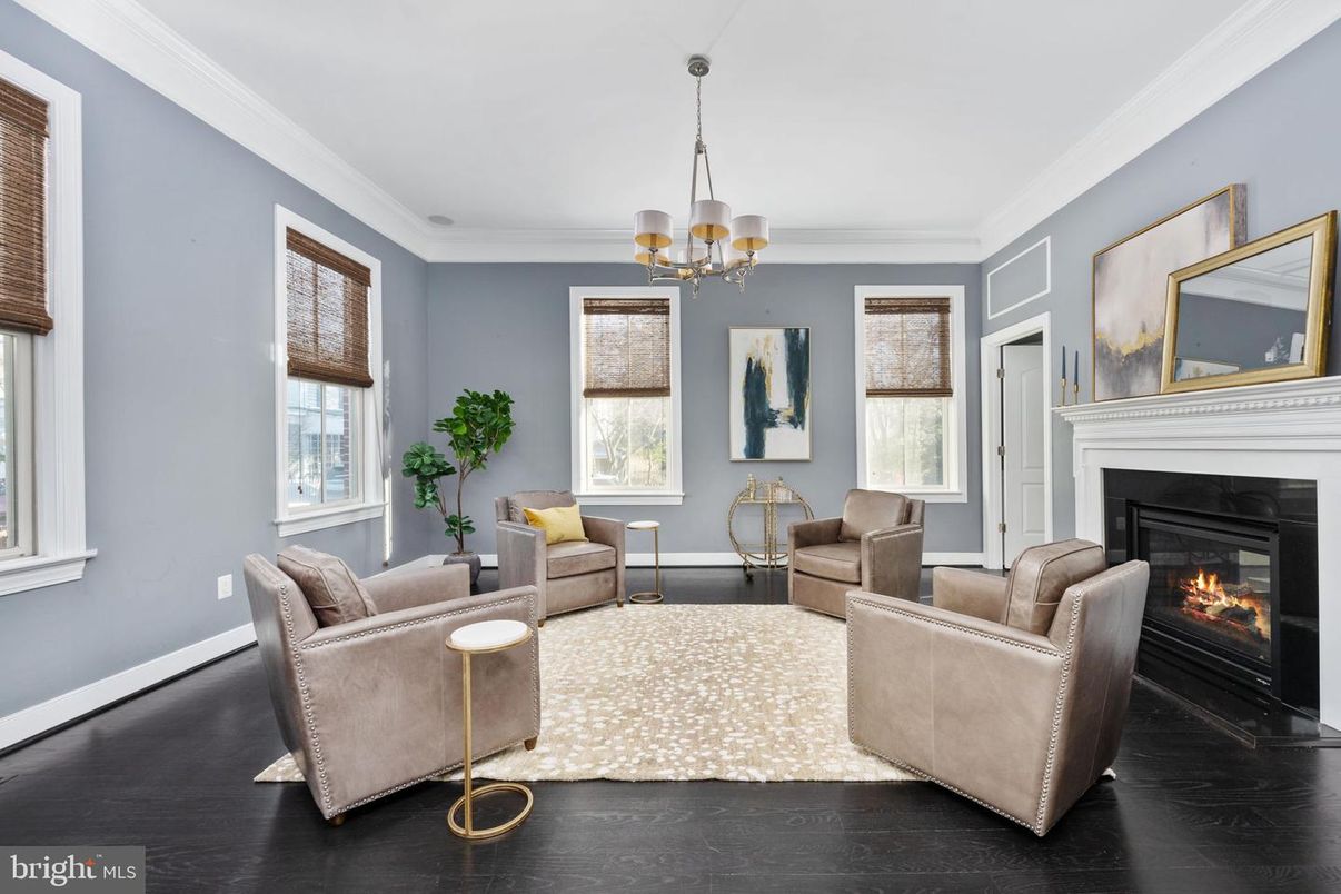 Chandelier, Fireplace, Interior, Living room, Pendant Lights, Wood Texture Flooring