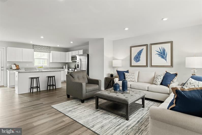 Interior, Kitchen, Living room, Recessed Lighting, Stainless Steel Appliances, Wood Texture Flooring