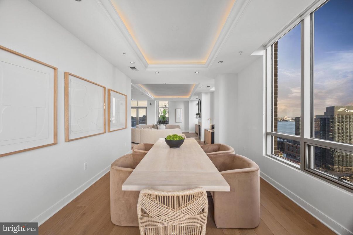 Dining room, Interior, Recessed Lighting, Wood Texture Flooring