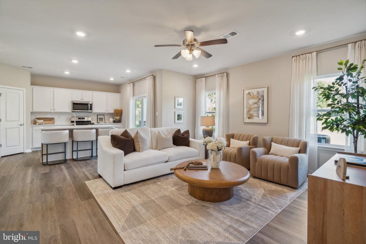 Interior, Kitchen, Living room, Recessed Lighting, Stainless Steel Appliances, Wood Texture Flooring