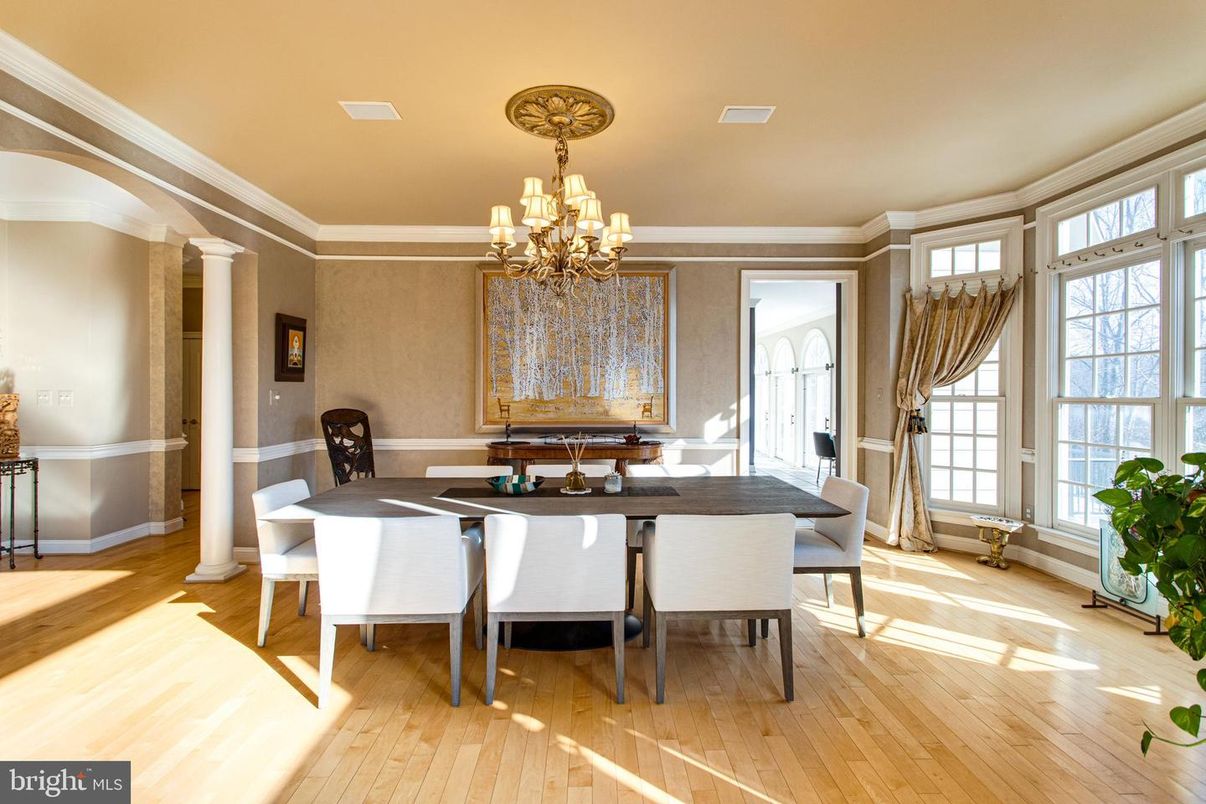 Chandelier, Dining room, Interior, Wood Texture Flooring