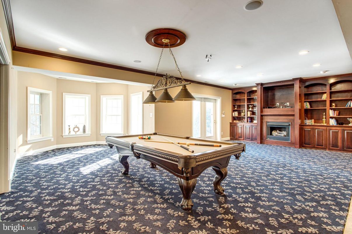 Billiard Table, Fireplace, Game Room, Interior, Pendant Lights, Recessed Lighting